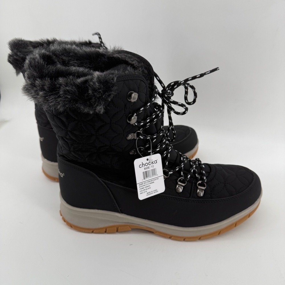 Chooka Belltown Mid Women's Winter Snow Boots Black Faux Fur Size 10 NEW